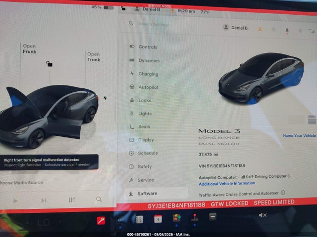 45790261 :رقم المزاد ، 5YJ3E1EB4NF181188 vin ، 2022 Tesla Model 3 Long Range Dual Motor All-wheel Drive مزاد بيع