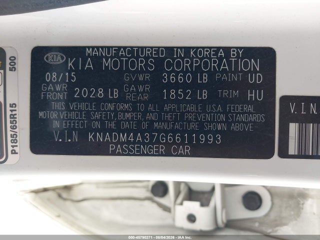 Aukcja sprzedaży 2016 Kia Rio Lx, vin: KNADM4A37G6611993, numer aukcji: 45790271