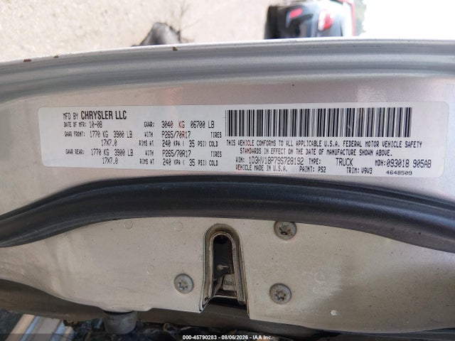 Aukcja sprzedaży 2009 Dodge Ram 1500 Slt/sport/trx, vin: 1D3HV18P79S728192, numer aukcji: 45790283