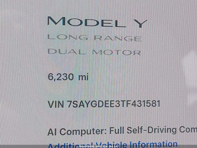 45790299 :رقم المزاد ، 7SAYGDEE3TF431581 vin ، 2026 Tesla Model Y All-wheel Drive/long Range Launch Series/premium All-wheel Drive مزاد بيع