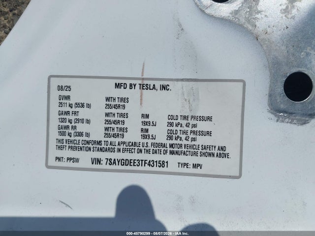 45790299 :رقم المزاد ، 7SAYGDEE3TF431581 vin ، 2026 Tesla Model Y All-wheel Drive/long Range Launch Series/premium All-wheel Drive مزاد بيع
