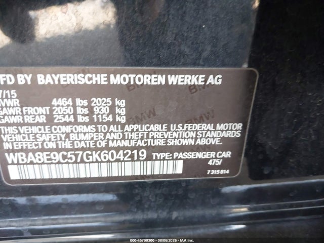 WBA8E9C57GK604219 BMW 328I