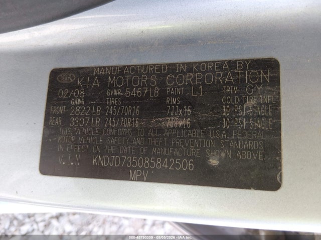 Продажа на аукционе авто 2008 Kia Sorento Lx, vin: KNDJD735085842506, номер лота: 45790309