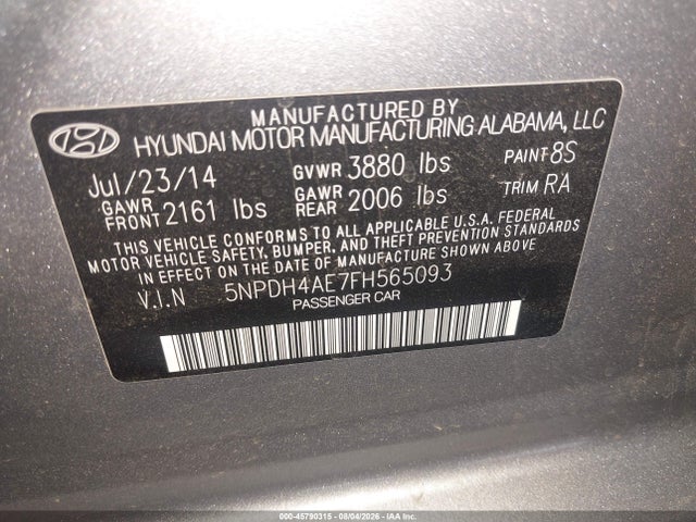 Hyundai ELANTRA SE 2015 5NPDH4AE7FH565093 Image 9