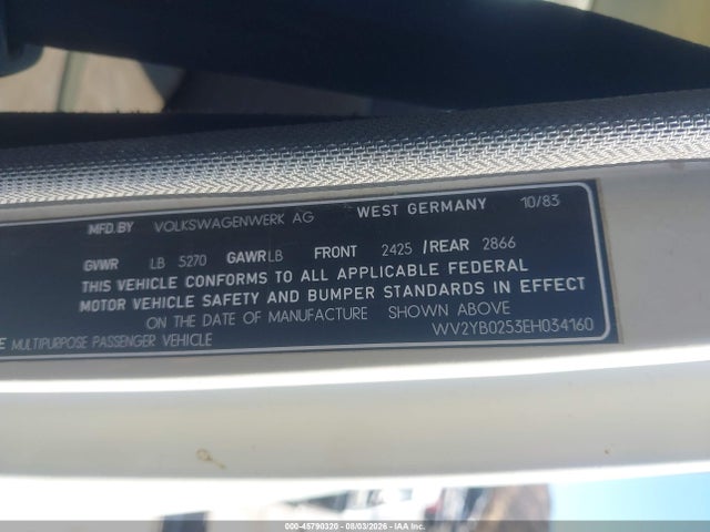 Продаж на аукціоні авто 1984 Volkswagen Vanagon Bus, vin: WV2YB0253EH034160, номер лоту: 45790320