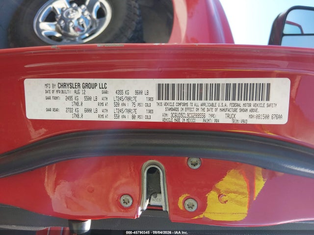 Aukcja sprzedaży 2012 Ram 2500 St, vin: 3C6UD5CL9CG289556, numer aukcji: 45790345