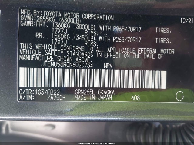 Продажа на аукционе авто 2022 Toyota 4runner Sr5, vin: JTEMU5JR0N6020734, номер лота: 45790355
