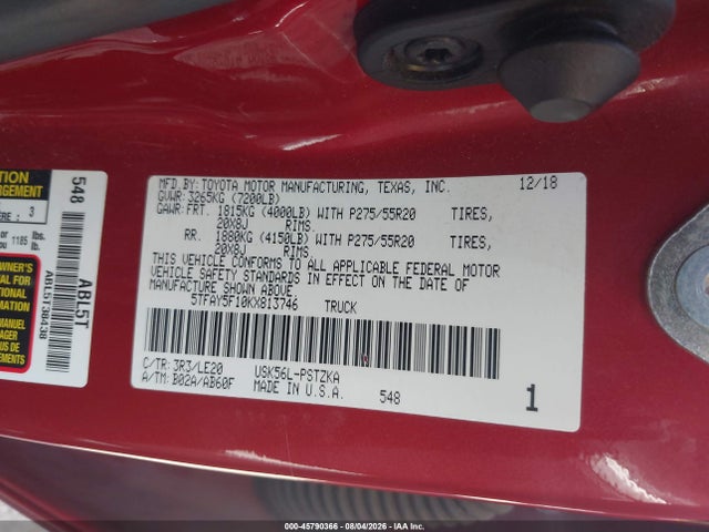 5TFAY5F10KX813746 Toyota Tundra Platinum 5.7l V8