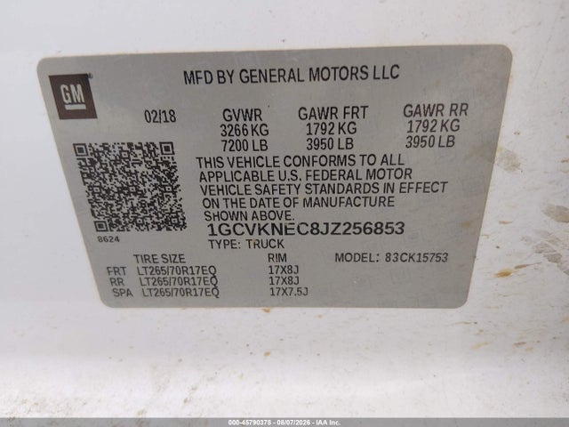 Aukcja sprzedaży 2018 Chevrolet Silverado 1500 Wt, vin: 1GCVKNEC8JZ256853, numer aukcji: 45790378