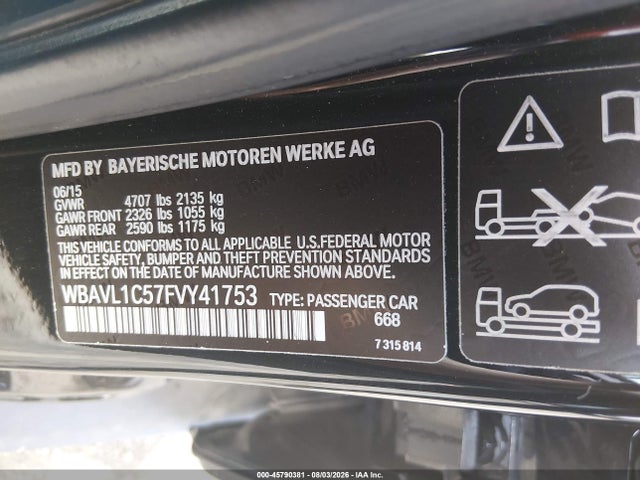 45790381 :رقم المزاد ، WBAVL1C57FVY41753 vin ، 2015 Bmw X1 Xdrive28i مزاد بيع