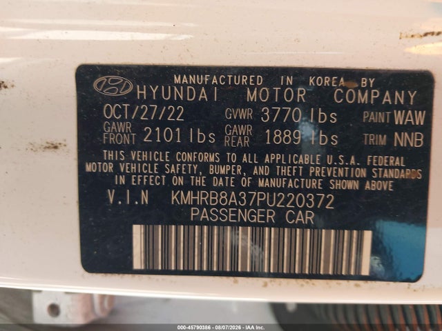 Продаж на аукціоні авто 2023 Hyundai Venue Se, vin: KMHRB8A37PU220372, номер лоту: 45790386