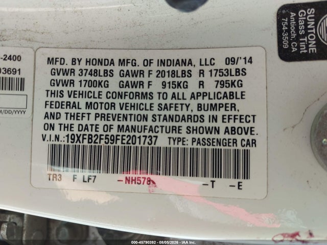 Honda Civic Lx 2015 19XFB2F59FE201737 Image 9