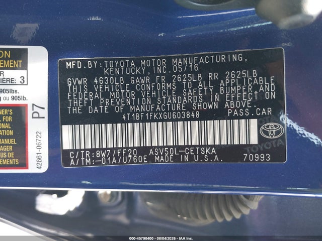 Toyota CAMRY SE 2016 4T1BF1FKXGU603848 Image 9