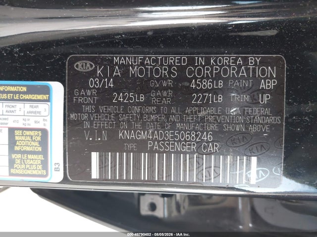 Aukcja sprzedaży 2014 Kia Optima Hybrid Lx, vin: KNAGM4AD3E5068246, numer aukcji: 45790402