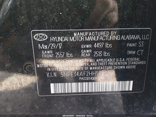 Aukcja sprzedaży 2017 Hyundai Sonata Sport, vin: 5NPE34AF2HH582575, numer aukcji: 45790407