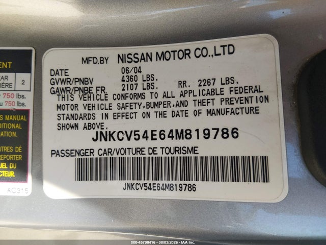 Продажа на аукционе авто 2004 Infiniti G35, vin: JNKCV54E64M819786, номер лота: 45790416
