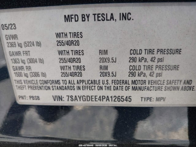 7SAYGDEE4PA126545 Tesla Model Y Awd/long Range Dual Motor All-wheel Drive