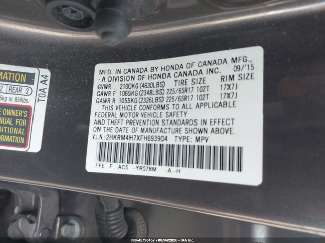 Продажа на аукционе авто 2015 Honda Cr-v Ex-l, vin: 2HKRM4H7XFH693904, номер лота: 45790457