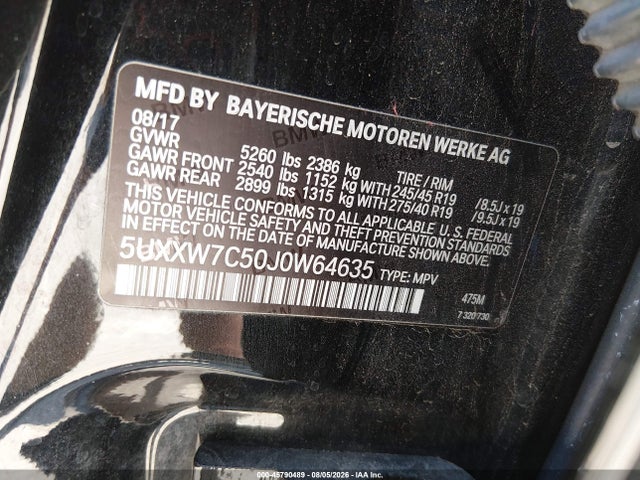 45790489 :رقم المزاد ، 5UXXW7C50J0W64635 vin ، 2018 Bmw X4 M40i مزاد بيع
