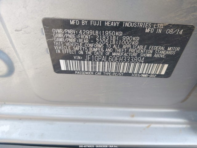 Aukcja sprzedaży 2014 Subaru Impreza 2.0i Sport Premium, vin: JF1GPAL60EH333894, numer aukcji: 45790525