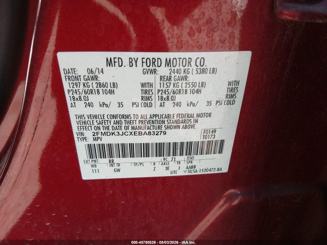 2FMDK3JCXEBA83279 Ford EDGE SEL