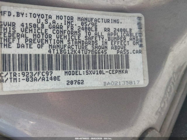 Aukcja sprzedaży 1996 Toyota Camry Dx/le/xle, vin: 4T1BG12K4TU786645, numer aukcji: 45790532