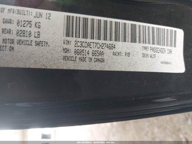 Продаж на аукціоні авто 2012 Chrysler 300c, vin: 2C3CCAET7CH274684, номер лоту: 45790542