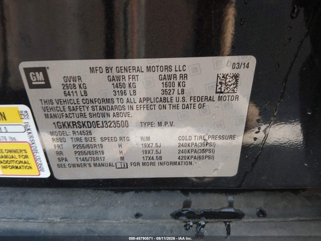 Продаж на аукціоні авто 2014 Gmc Acadia Slt-2, vin: 1GKKRSKD0EJ323500, номер лоту: 45790571