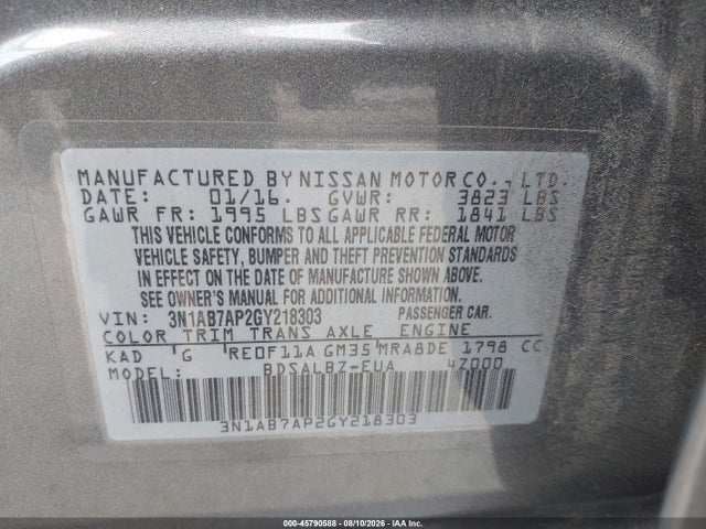 3N1AB7AP2GY218303 Nissan Sentra Fe+ S/s/sl/sr/sv
