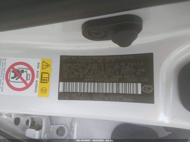 Продажа на аукционе авто 2017 Lexus Es 350, vin: 58ABK1GG6HU073958, номер лота: 45790597