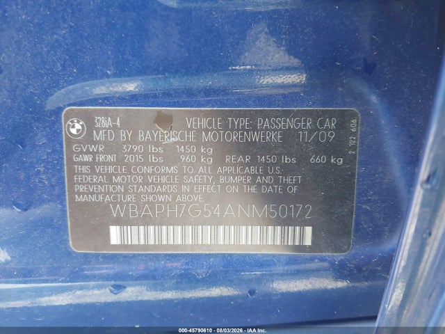 45790610 :رقم المزاد ، WBAPH7G54ANM50172 vin ، 2010 Bmw 328i مزاد بيع