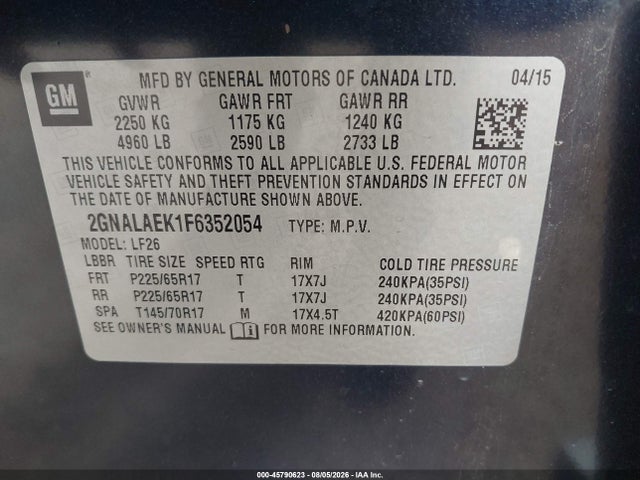 Chevrolet EQUINOX LS 2015 2GNALAEK1F6352054 Image 9