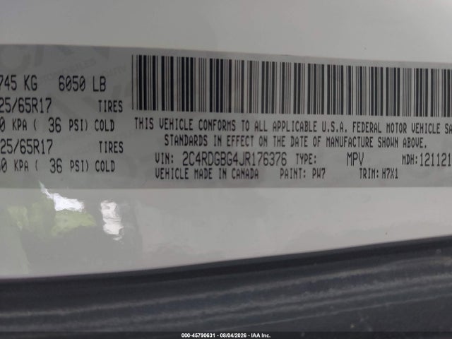 Продажа на аукционе авто 2018 Dodge Grand Caravan Se, vin: 2C4RDGBG4JR176376, номер лота: 45790631