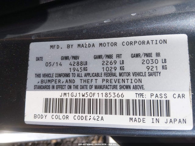 Продаж на аукціоні авто 2015 Mazda Mazda6 I Grand Touring, vin: JM1GJ1W50F1185366, номер лоту: 45790645