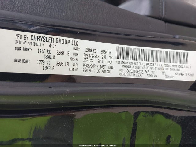 Aukcja sprzedaży 2014 Dodge Durango Limited, vin: 1C4RDJDG3EC481747, numer aukcji: 45790660