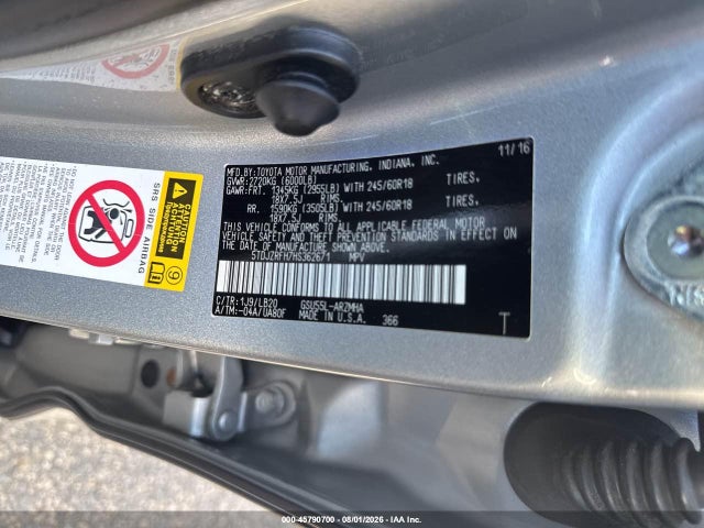 Aukcja sprzedaży 2017 Toyota Highlander Xle, vin: 5TDJZRFH7HS362671, numer aukcji: 45790700