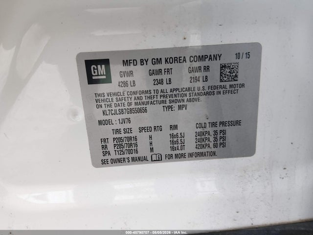 KL7CJLSB7GB550656 Chevrolet Trax Lt