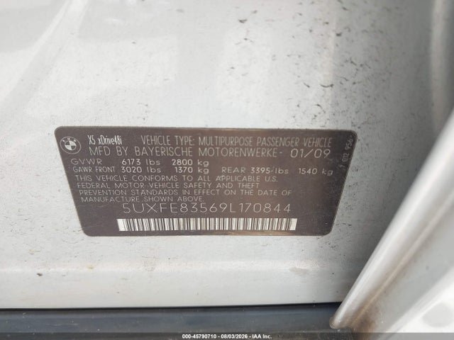 2009 Bmw X5 Xdrive48i მანქანა იყიდება აუქციონზე, vin: 5UXFE83569L170844, აუქციონის ნომერი: 45790710