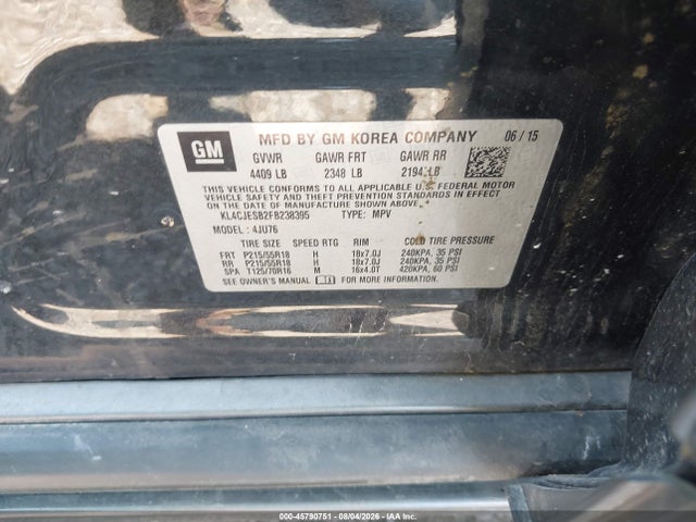 45790751 :رقم المزاد ، KL4CJESB2FB238395 vin ، 2015 Buick Encore مزاد بيع