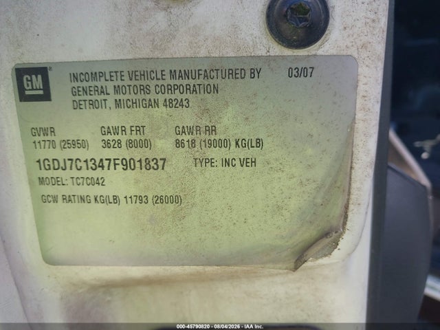 45790820 :رقم المزاد ، 1GDJ7C1347F901837 vin ، 2007 Gmc C7500 C7c042 مزاد بيع