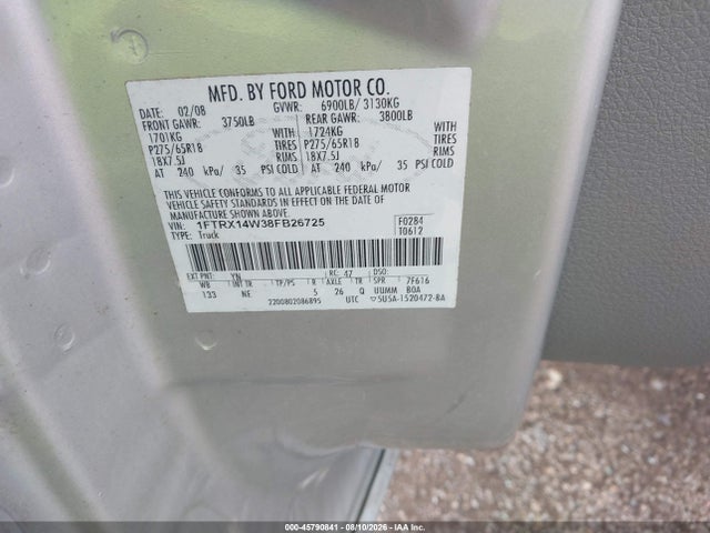 Продаж на аукціоні авто 2008 Ford F-150 60th Anniversary/stx/xl/xlt, vin: 1FTRX14W38FB26725, номер лоту: 45790841