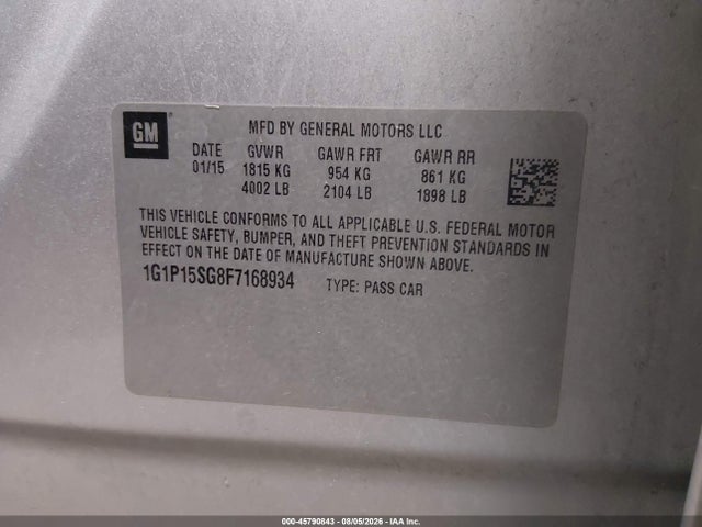 1G1P15SG8F7168934 Chevrolet Cruze L Manual