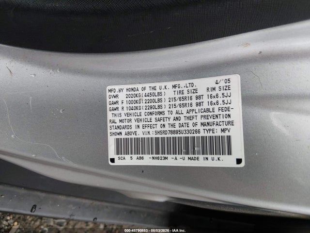 45790853 :رقم المزاد ، SHSRD78895U330266 vin ، 2005 Honda Cr-v Ex مزاد بيع