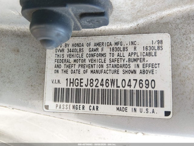 Продаж на аукціоні авто 1998 Honda Civic Ex, vin: 1HGEJ8246WL047690, номер лоту: 45790863