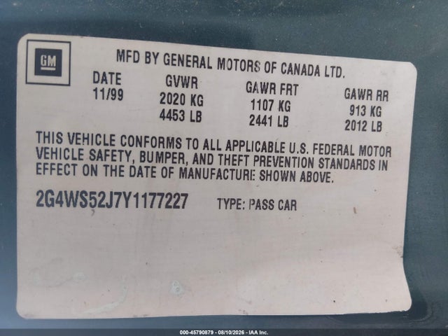 Продаж на аукціоні авто 2000 Buick Century Custom, vin: 2G4WS52J7Y1177227, номер лоту: 45790879
