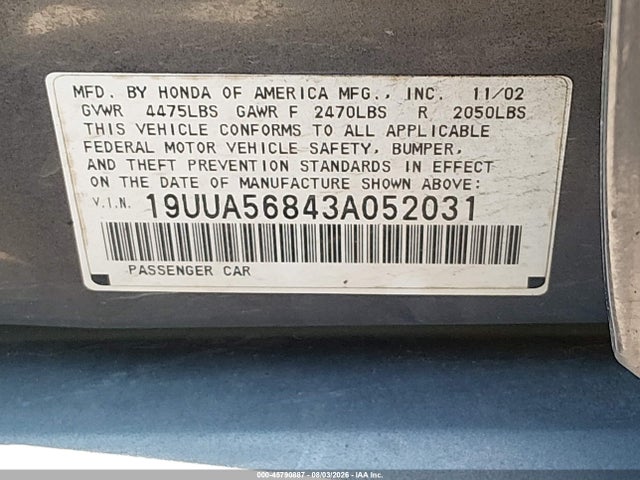 Продаж на аукціоні авто 2003 Acura Tl 3.2 Type S, vin: 19UUA56843A052031, номер лоту: 45790887