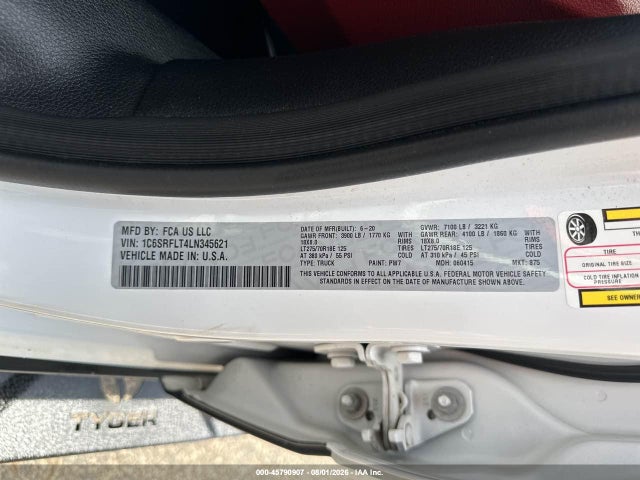 2020 Ram 1500 Rebel მანქანა იყიდება აუქციონზე, vin: 1C6SRFLT4LN345621, აუქციონის ნომერი: 45790907