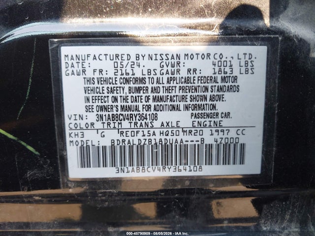 Продаж на аукціоні авто 2024 Nissan Sentra Sv Xtronic Cvt, vin: 3N1AB8CV4RY364108, номер лоту: 45790909