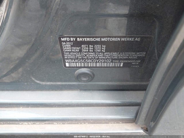 2012 Bmw 528i მანქანა იყიდება აუქციონზე, vin: WBAXG5C58CDY29102, აუქციონის ნომერი: 45790912