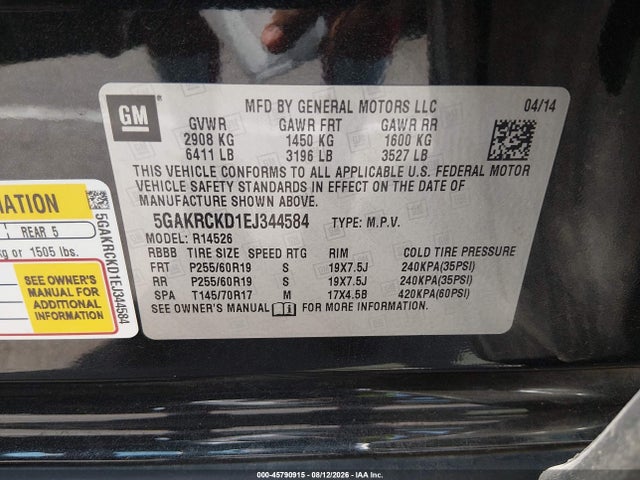 Продаж на аукціоні авто 2014 Buick Enclave Premium, vin: 5GAKRCKD1EJ344584, номер лоту: 45790915